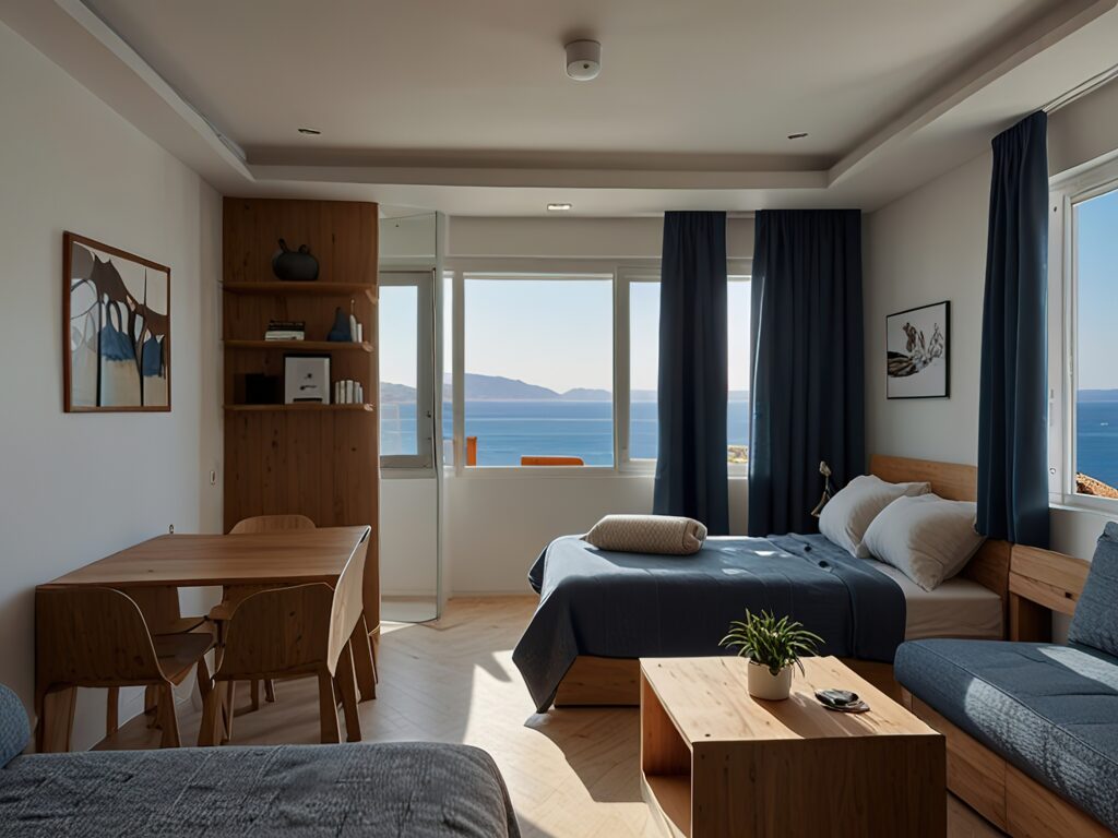 bedroom-with-bed-desk-window-with-ocean-background