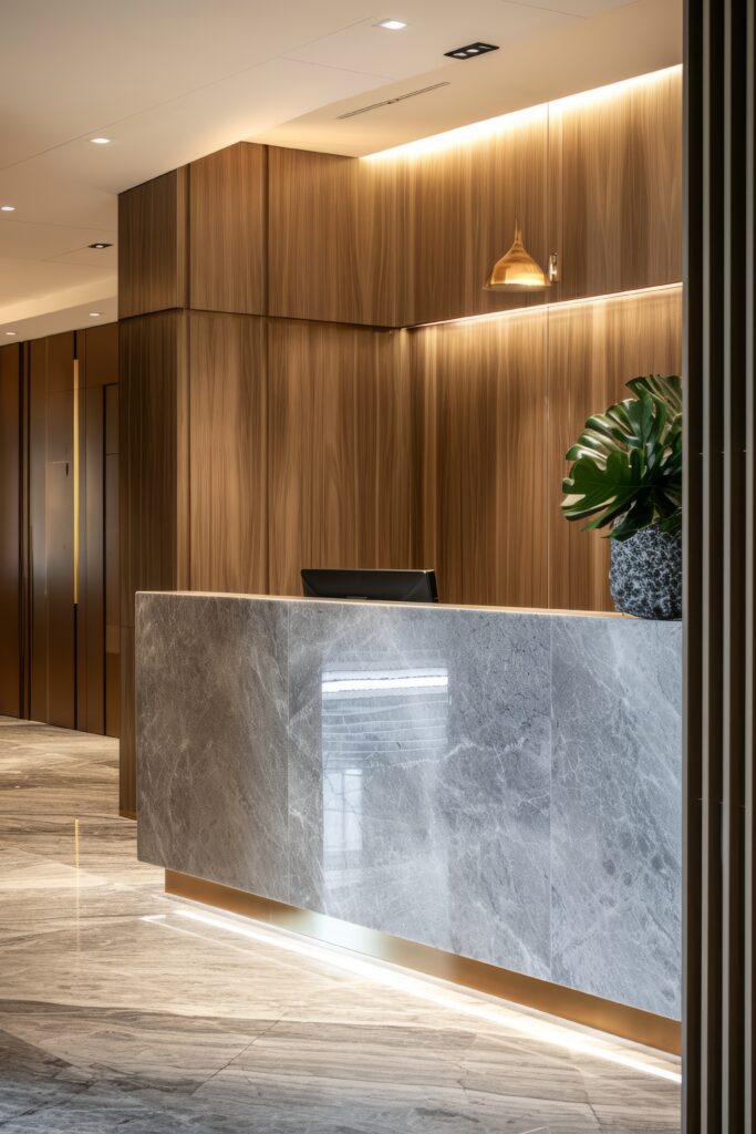 a marble counter in a hotel lobby
